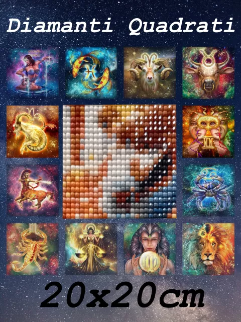 quadro segno zodiaco diamond painting quadrati 20x20cm