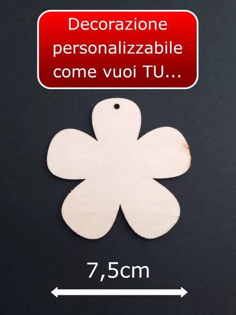 targhetta legno forma fiore 7 5 cm decorazione personalizzabile