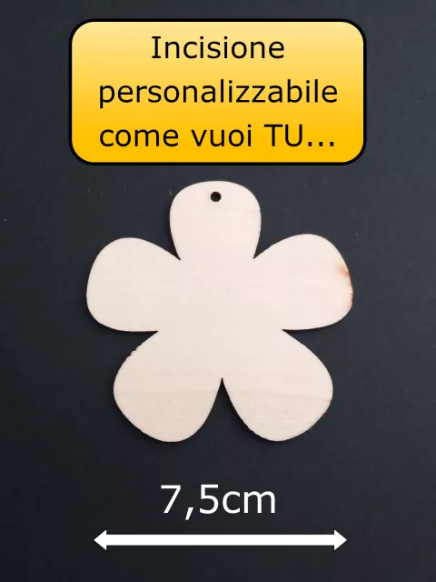 targhetta legno forma fiore 7 5 cm incisione personalizzabile